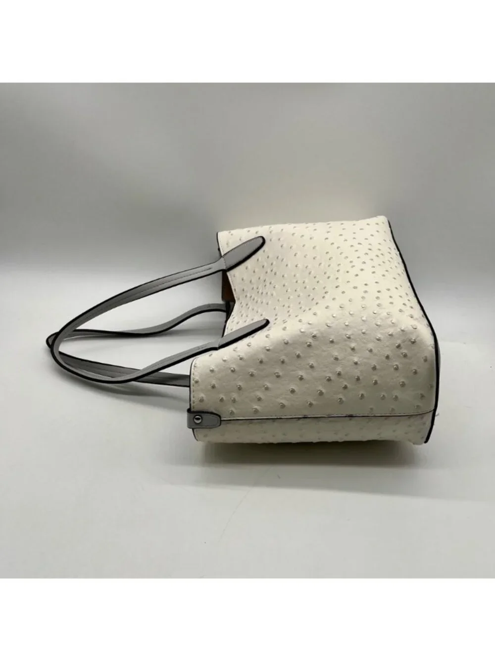 Beige Ostrich-Embossed Faux Leather Tote Bag